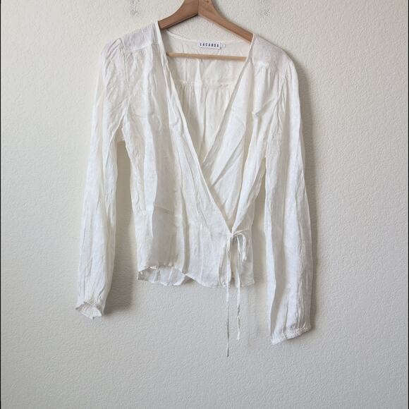 Lacausa Women's White Wrap Top - Size L Embroidery Boho Relaxed Anthropologie - Picture 9 of 11